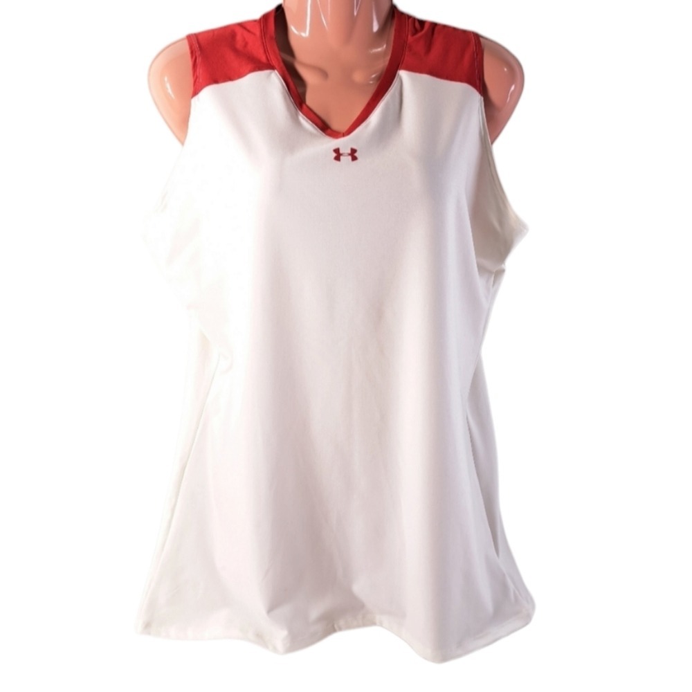 UNDER ARMOR Women's Sport Top Volleyball Heat Gear Ivory &‎ Red Size XL